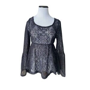 Lace Babydoll Top Womens XL Black Bell Sleeves Fairy Boho Whimsygoth Y2K Witchy